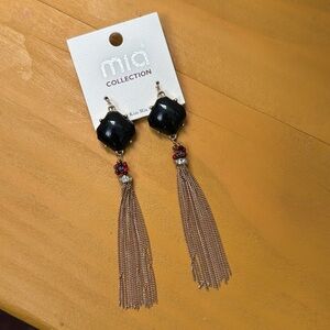 Mia Collection Black Gold Red Beaded Chain Tassel Dangle Earrings